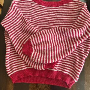 SHEIN Red and White Striped Crew Neck Sweater